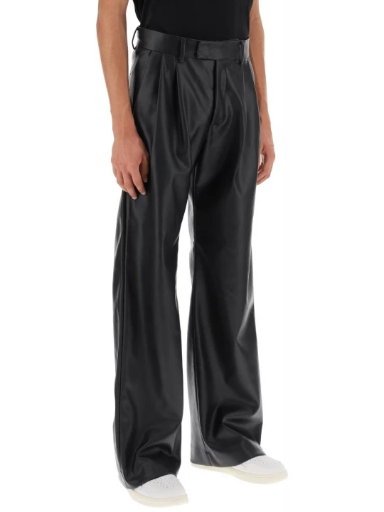 Wide Leg Trousers In Black Leather