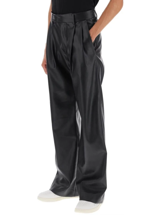 Wide Leg Trousers In Black Leather
