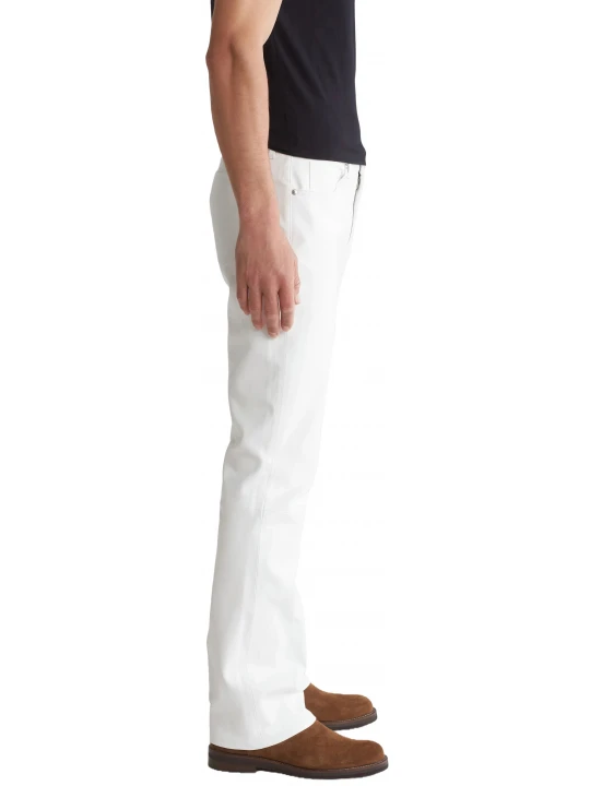 Zip Fly With Button Closure White Leather Pants