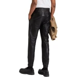 Zipped Cuffs Black Leather Joggers Pants