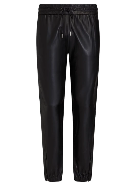 Zipped Cuffs Black Leather Joggers Pants
