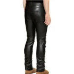 Zippered Front Pure Black Leather Skinny Pants for Men