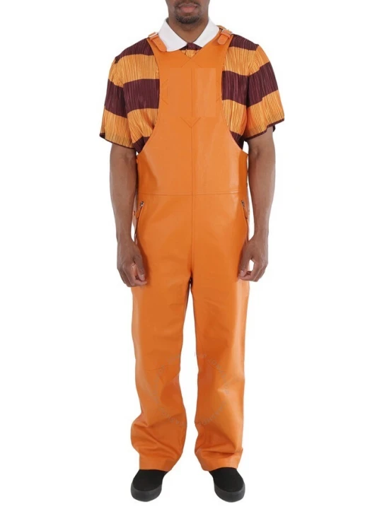 Adjustable Shoulder Straps Orange Leather Rompers Dungaree