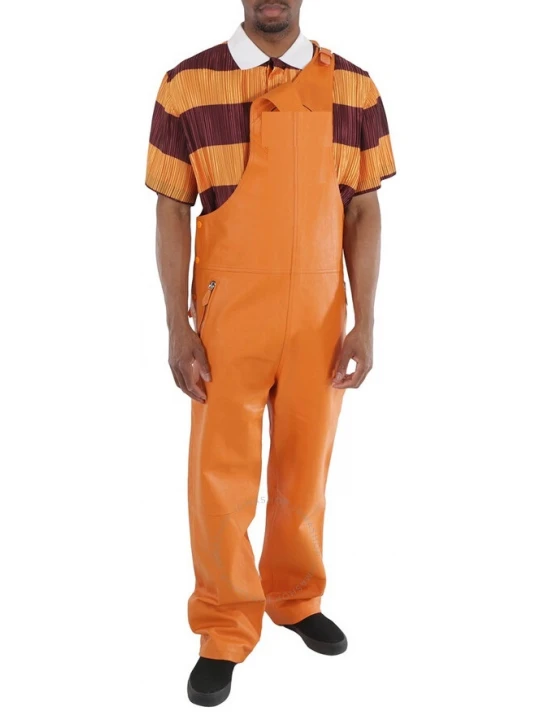 Adjustable Shoulder Straps Orange Leather Rompers Dungaree