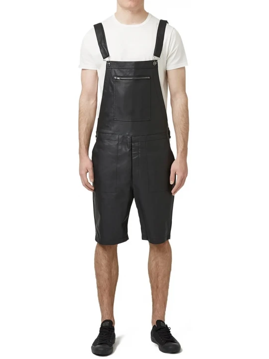 Black Leather Short Rompers Dungaree