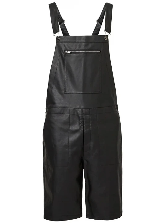 Black Leather Short Rompers Dungaree
