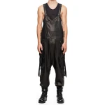 Cargo Black Leather Rompers Dungaree