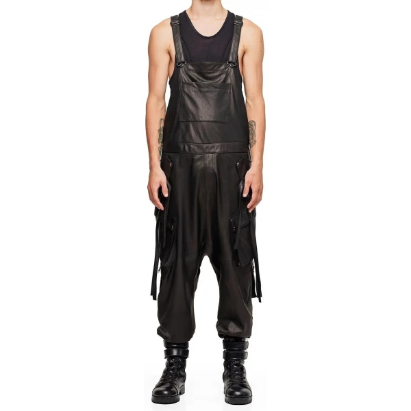 Cargo Black Leather Rompers Dungaree