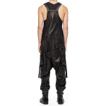 Cargo Black Leather Rompers Dungaree