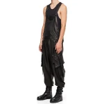 Cargo Black Leather Rompers Dungaree
