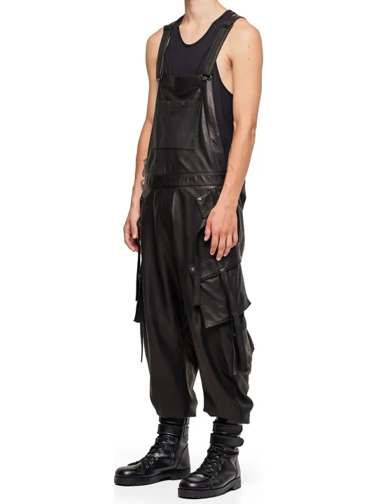 Cargo Black Leather Rompers Dungaree