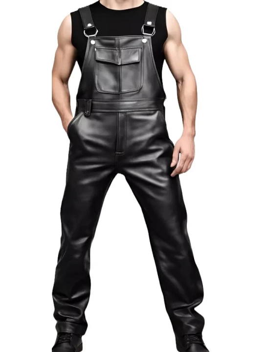 Comfortable Fit Black Leather Rompers Dungaree