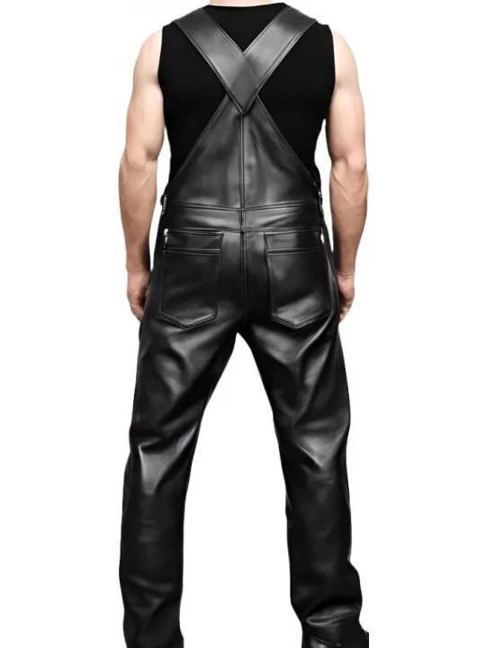 Comfortable Fit Black Leather Rompers Dungaree