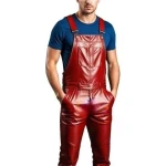 Comfortable Fit Red Leather Rompers Dungaree