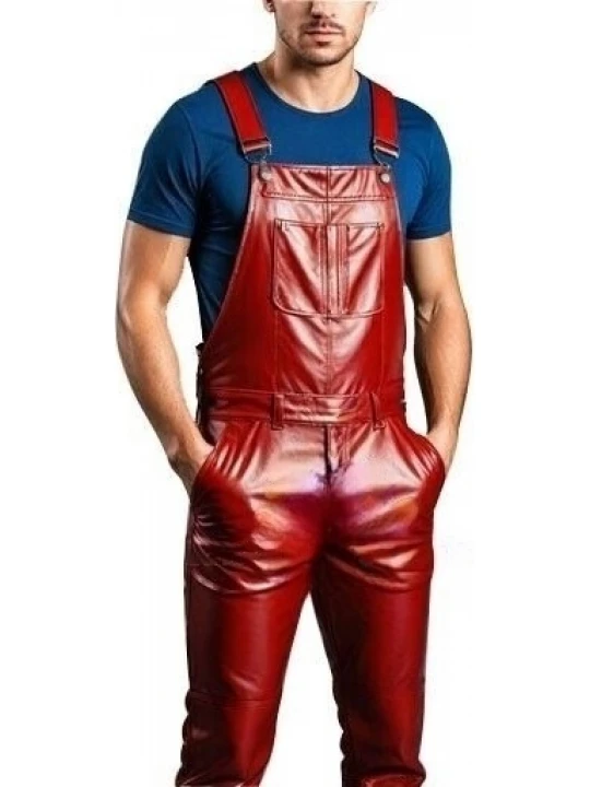 Comfortable Fit Red Leather Rompers Dungaree