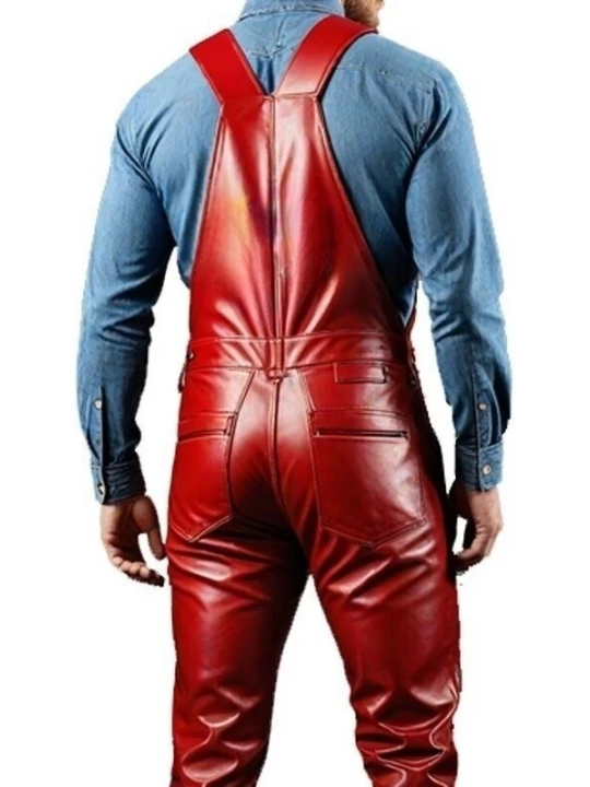 Comfortable Fit Red Leather Rompers Dungaree
