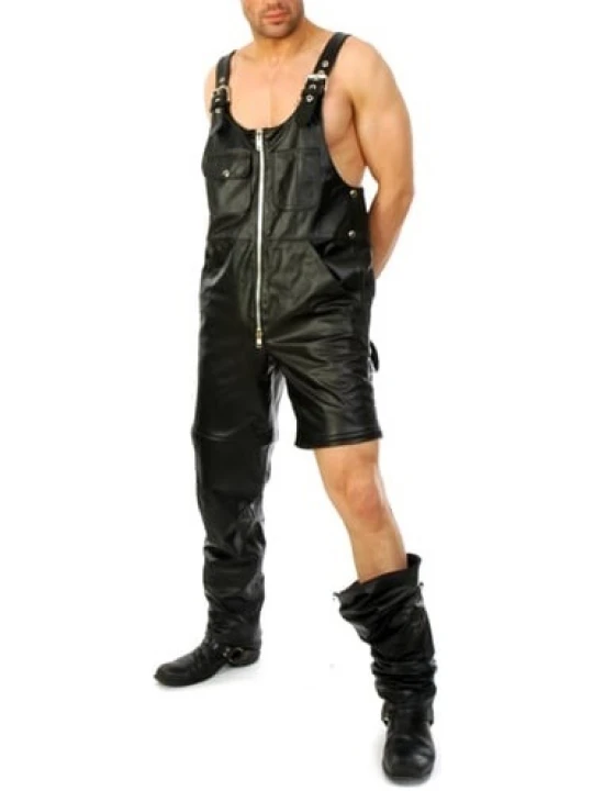 Convertible Black Leather Rompers Dungaree