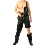 Convertible Black Leather Rompers Dungaree