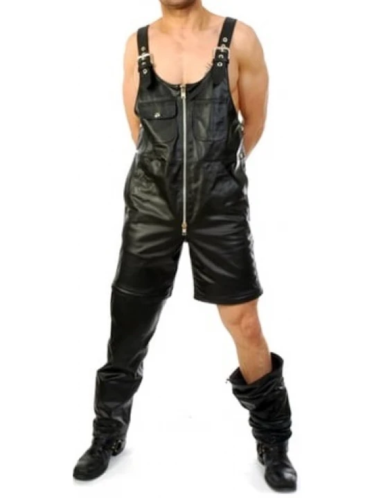 Convertible Black Leather Rompers Dungaree