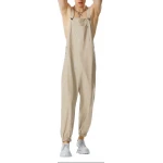 Elastic Hem Beige Leather Rompers Dungaree