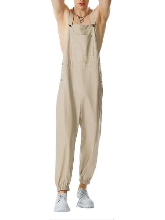Elastic Hem Beige Leather Rompers Dungaree