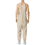 Elastic Hem Beige Leather Rompers Dungaree
