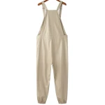 Elastic Hem Beige Leather Rompers Dungaree