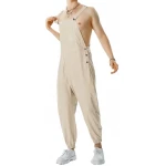 Elastic Hem Beige Leather Rompers Dungaree