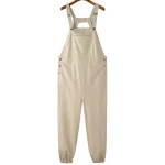 Elastic Hem Beige Leather Rompers Dungaree