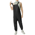 Elastic Hem Black Leather Rompers Dungaree