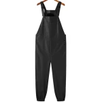 Elastic Hem Black Leather Rompers Dungaree