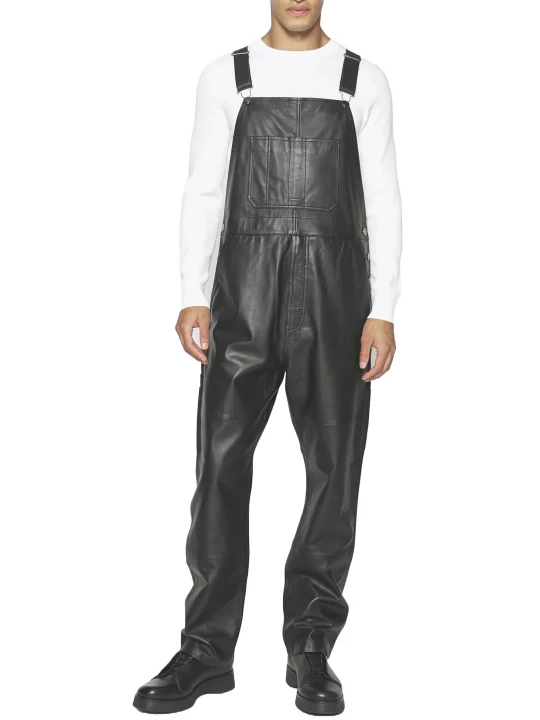 Loose Fit Black Leather Rompers Dungaree