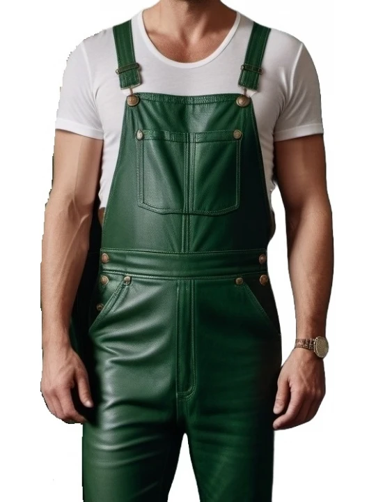 Sleeveless Green Leather Rompers Dungaree