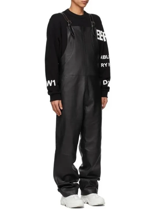 Wide Leg Black Leather Rompers Dungaree