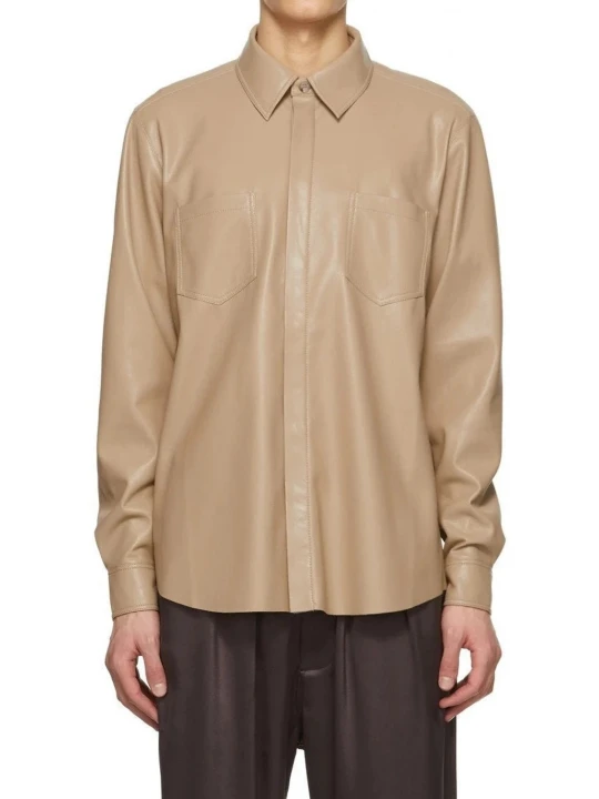 Beige Leather Two Pockets Shirt