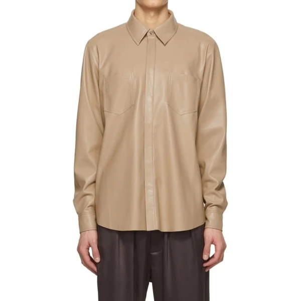 Beige Leather Two Pockets Shirt