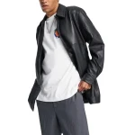 Belted Leather Shirt In Black