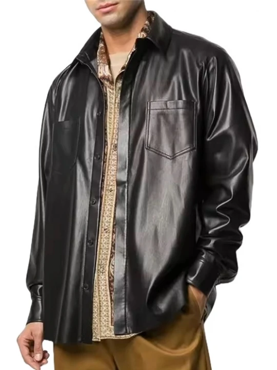 Black Leather Casual Shirt