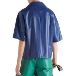 Blue Leather Short Sleeves Shirt