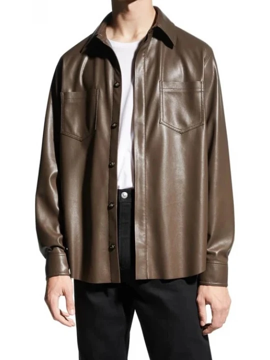 Brown Leather Shirt With Full Sleeve