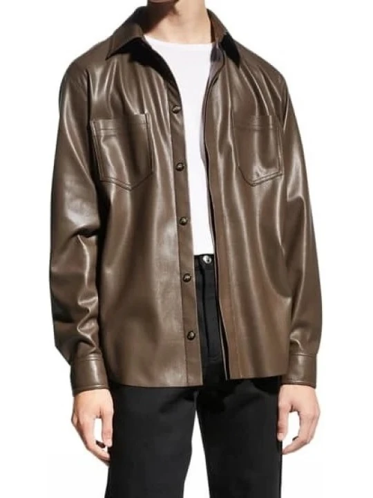Brown Leather Shirt With Full Sleeve