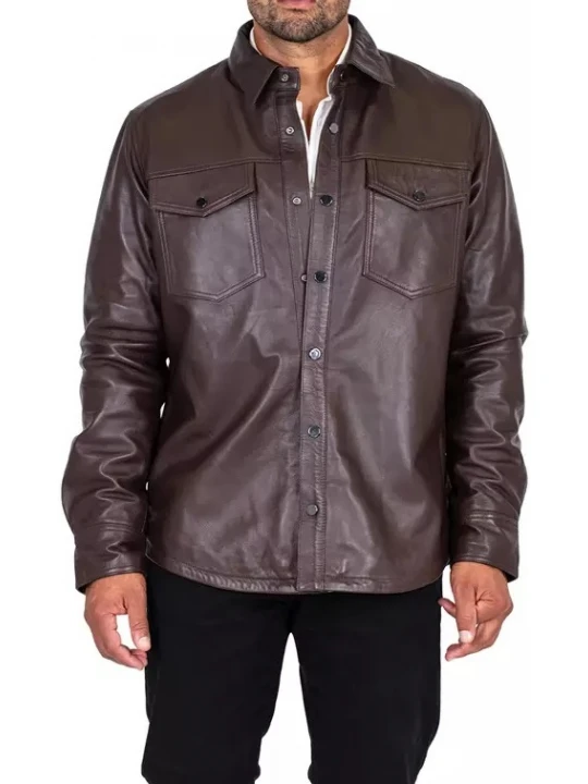 Burgundy Casual Shirt In Leather