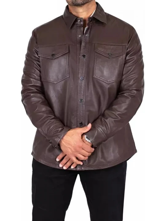 Burgundy Casual Shirt In Leather