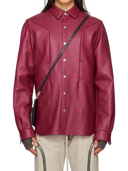 Burgundy Fogpocket Leather Shirt