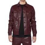 Burgundy Leather Button Up Shirt