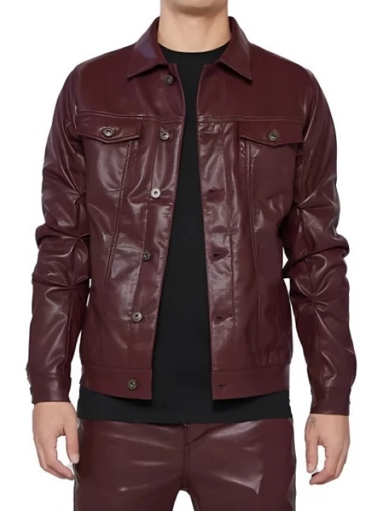 Burgundy Leather Button Up Shirt