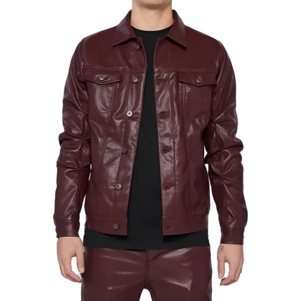 Burgundy Leather Button Up Shirt