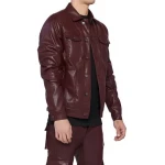 Burgundy Leather Button Up Shirt