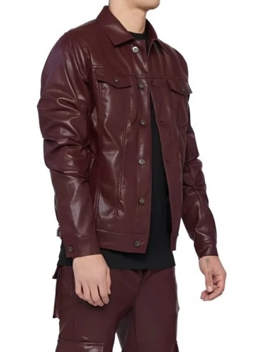 Burgundy Leather Button Up Shirt