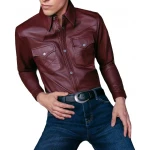 Burgundy Leather Western Style Shirt